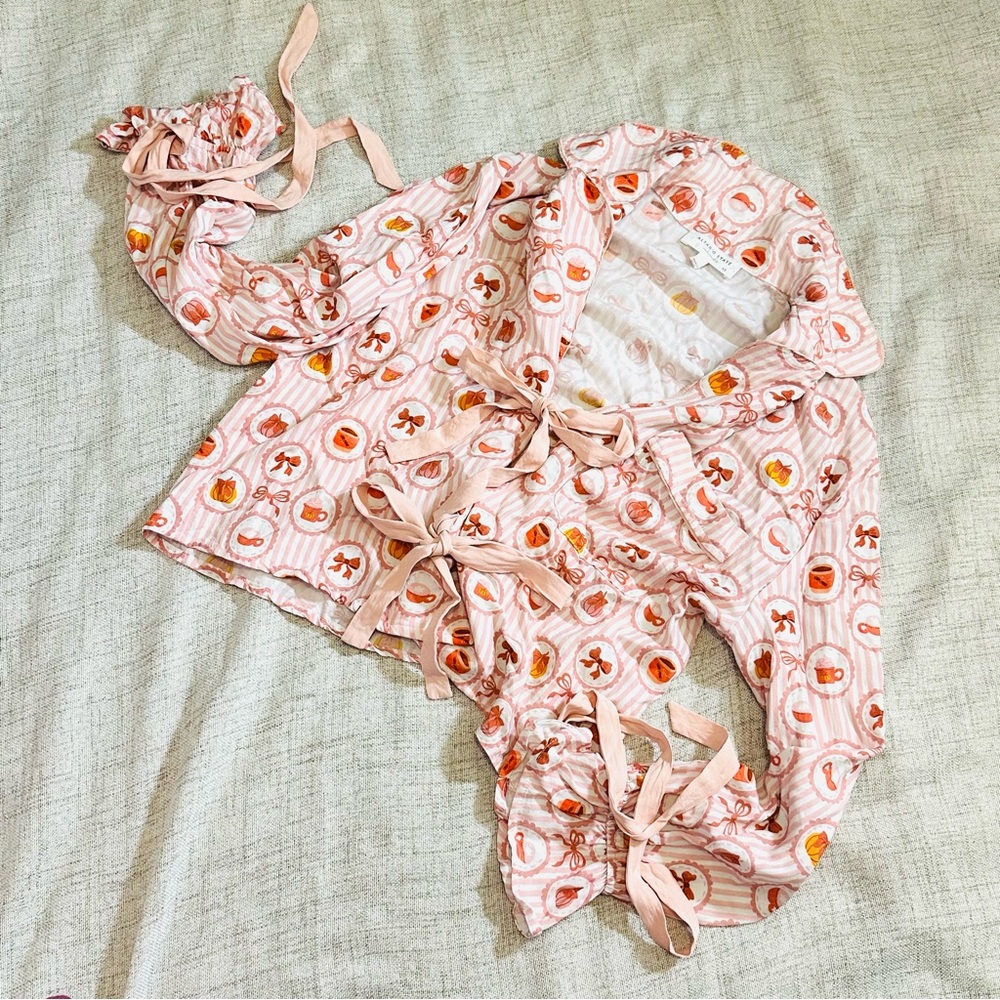 Pink bow and pumpkin Patterned Tie-Front sleep top